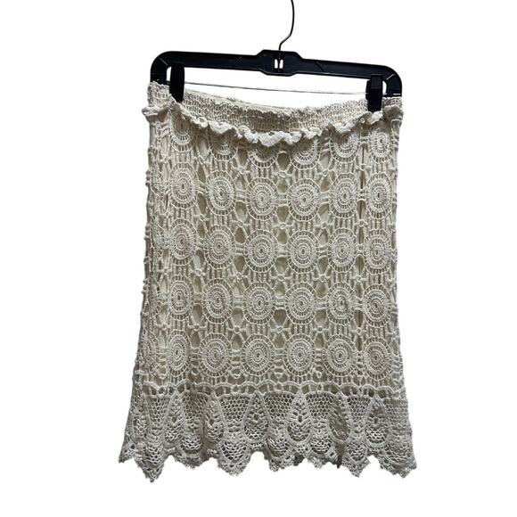 FORCYNTHIA Beachwear Dresses & Skirts - ForCynthia Beachwear M Cream Crochet Skirt Cotton Lined Beachy Coastal Boho